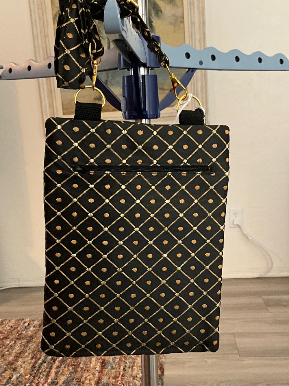 Black and Gold Quilted Crossbody Bag